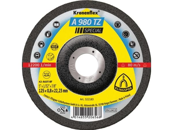 Klingspor kapskiva i rostfritt stål A 980 TZ 125x0,8x22mm 1 st 322183