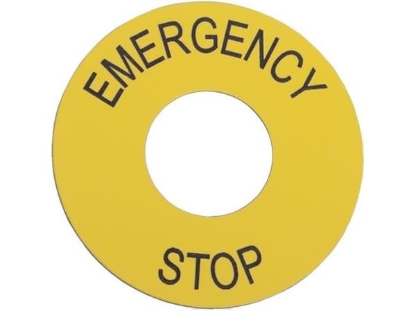 SCHNEIDER ELECTRIC Skilt. Ø 45 mm. Farve: Gul Tekst: EMERGENCY STOP