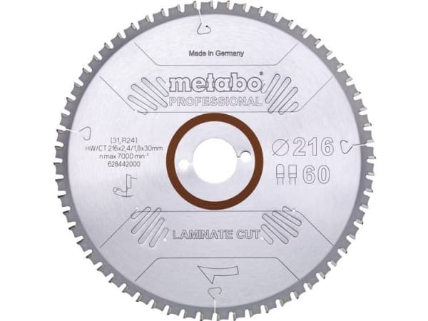 Metabo LAMINATE CUT PROFESSIONAL 628442000 Rundsavblad 216 x 30 x 1.8 mm Antal tænder (per tomme): 60 1 stk