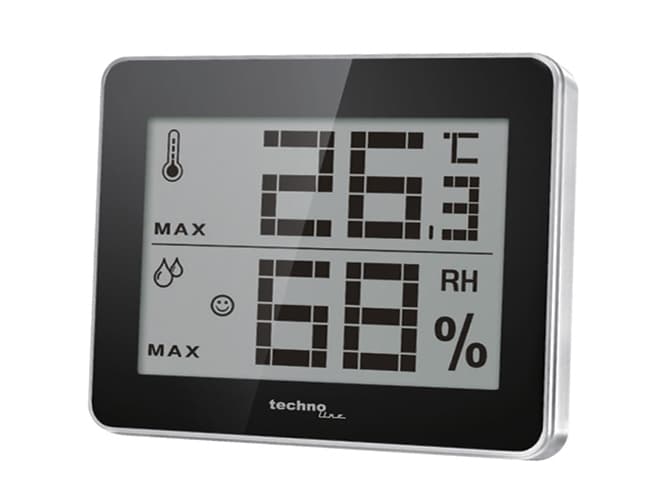Technoline WS 9450, Svart, Silver, Inomhushygrometer, Inomhustermometer, Hygrometer, Termometer, F,°C, Batteri, CR2025