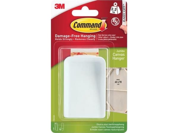 3M Command ekstra stort lærredsophæng, hvid, 1 ophæng + 4 strip
