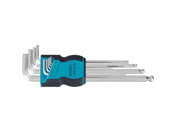 HAZET 2105LG/9H, Insexnycklar med L-handtag, set, Metrisk, 9 styck, 1.5,10 mm, 430 g