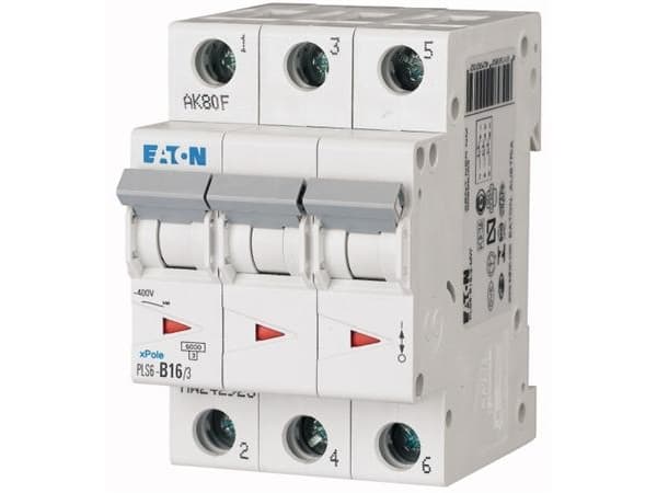 EATON Automaattisulake, 3-napainen, 16A, C-ominaisuus, 6 kA, 400 V, leveys 3 moduulia