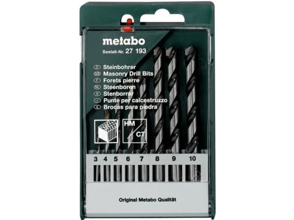 Metabo 627193000, Rotasjons hammer, For murverk, Murstein, Stein, Murverk, 3 / 4 / 5 / 6 / 7 / 8 / 9 / 10 mm, 8 stykker