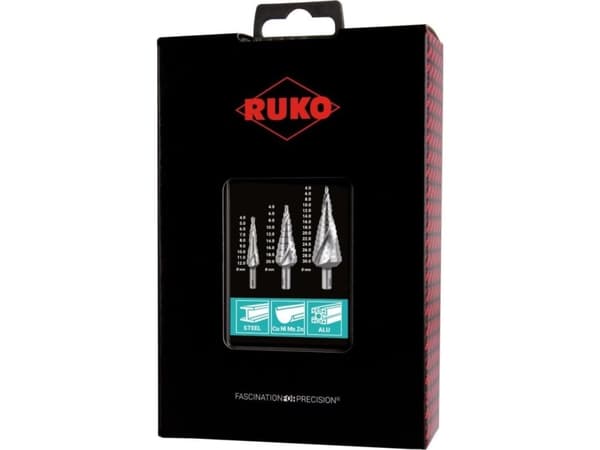 RUKO 101026RO Trinbor-sæt 3 dele 4 - 12 mm, 4 - 20 mm, 4 - 30 mm HSS 3-fladeskaft 1 Set