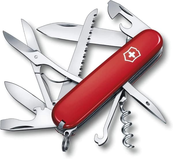 Victorinox Huntsman, Fällkniv av slipjoint-modell, Kniv med flera verktyg, Rostfritt stål, Röd, 15 verktyg, 9,1 cm