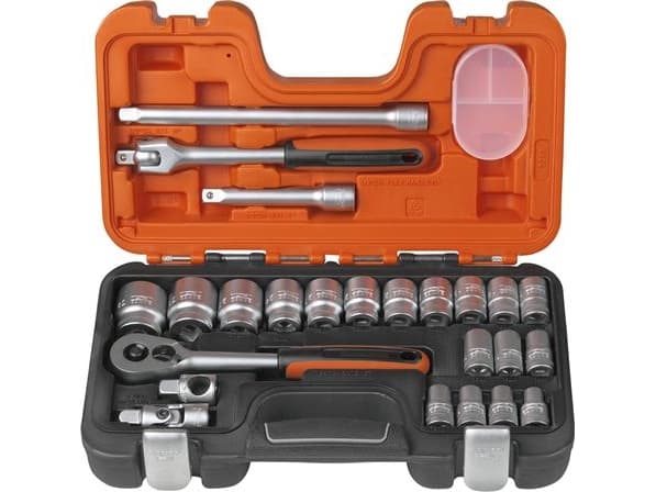 Bahco Pipenøkkelsett 1/2”, metrisk, Støpselsett, 1/2", Metrisk, 18 hoder, 10,11,12,13,14,15,16,17,18,19,20,21,22,23,24,27,30,32 mm, Stål