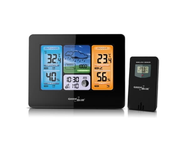 Greenblue 46003, Svart, Inne hygrometer, Inne Termometer, Utendørs Fuktighetsmåler, Utendørs Barometer, Barometer, Hygrometer, Termometer, Barometer,