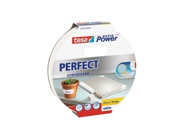 Tesa extra Power Perfect - Tekstiltape - 19 mm x 25 m - hvit