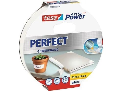 Tesa extra Power Perfect - Tekstiltape - 19 mm x 25 m - hvit