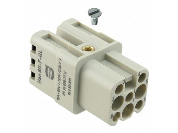 HARTING HAN D-kontakt, instickstyp 3Amalecrimpanslutning max 2,5mm2, 10A8pol