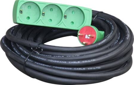 E-line Kaapelisarja DK 3G1,5 - H07RN-F, DK-pistoke/3 pistorasiaa, neopreeni, 230V/16A, 15m