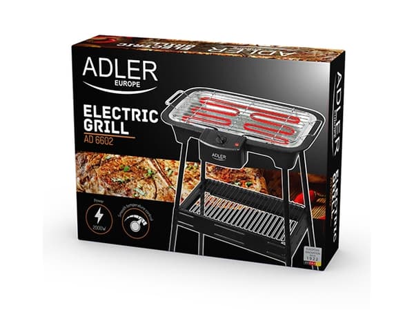 Adler AD 6602, 2000 W, Grill, Elektrisk, Bordsskiva, Grid, Svart