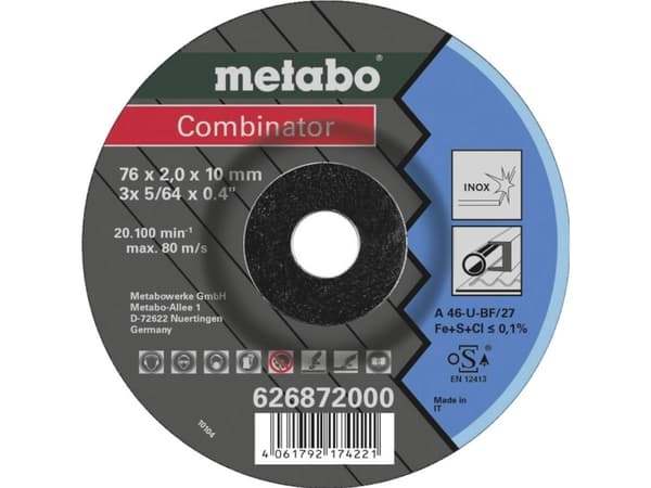 Metabo 626872000, levyleikkuri, Tasainen keskiosa, Ruostumaton teräs, Metabo, 1 cm, 7,6 cm