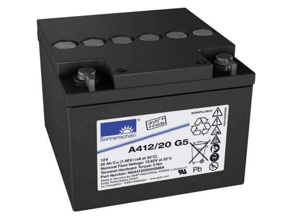 GNB Sonnenschein A412/20 G5 NGA4120020HS0BA Lyijyakku 12 V 20 Ah Lyijygeeliakku (B x K x S) 167 x 126 x 176 mm M5-ruuviliitäntä Huoltovapaa