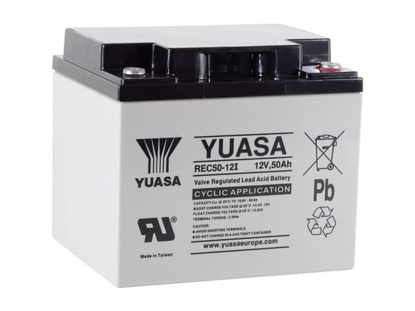 Yuasa REC50-12 Blybatteri 12 V 50 Ah Blyfleece (B x H x T) 197 x 175 x 165 mm M5 skruetilslutning Lav selvafladning, Let at vedligeholde, Cyklusstabi