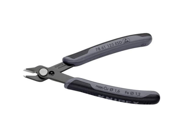 Knipex 78 61 125 ESD, Diagonal tang, 9 mm, 1,6 mm, Rustfritt stål, Stål, Plast, Sort, Grå