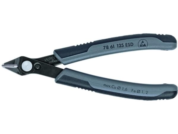 Knipex 78 61 125 ESD, Diagonal tang, 9 mm, 1,6 mm, Rustfritt stål, Stål, Plast, Sort, Grå