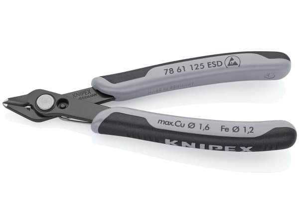 Knipex 78 61 125 ESD, Diagonal tang, 9 mm, 1,6 mm, Rustfritt stål, Stål, Plast, Sort, Grå