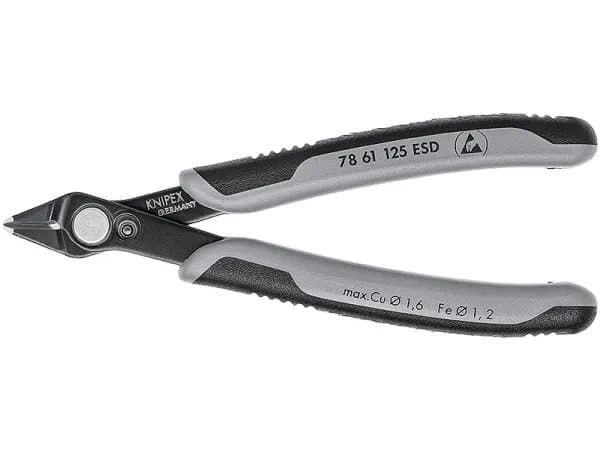 Knipex 78 61 125 ESD, Diagonal tang, 9 mm, 1,6 mm, Rustfritt stål, Stål, Plast, Sort, Grå