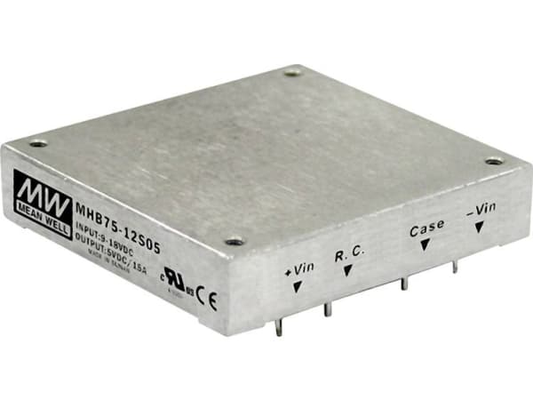 MEAN WELL MHB75-24S05, 18 - 36 V, 75 W, 5 V, 15 A, 61 mm, 57,9 mm, 61 mm, 57,9 mm