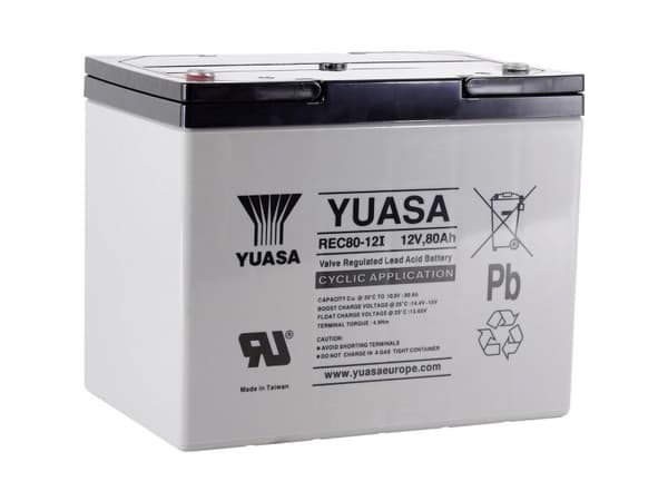 Yuasa REC80-12 YUAREC8012 Lyijyakku 12 V 80 Ah Lyijyakku (B x K x S) 259 x 212 x 168 mm M6-ruuviliitäntä Matala itsepurkautuminen, helppo huoltaa,
