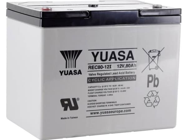 Yuasa REC80-12 YUAREC8012 Lyijyakku 12 V 80 Ah Lyijyakku (B x K x S) 259 x 212 x 168 mm M6-ruuviliitäntä Matala itsepurkautuminen, helppo huoltaa,