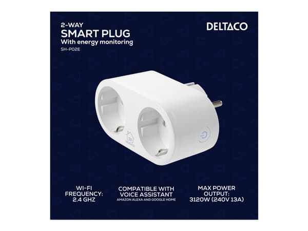 DELTACO SH-P02E - Smartplugg - trådløs - 802.11b/g/n - 2.4 Ghz - hvit