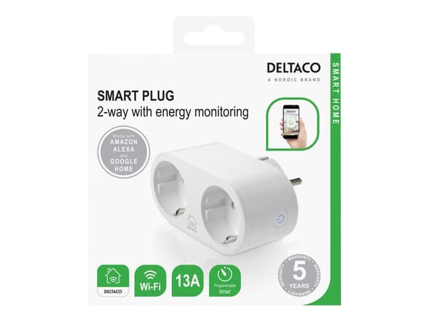 DELTACO SH-P02E - Smartplugg - trådløs - 802.11b/g/n - 2.4 Ghz - hvit