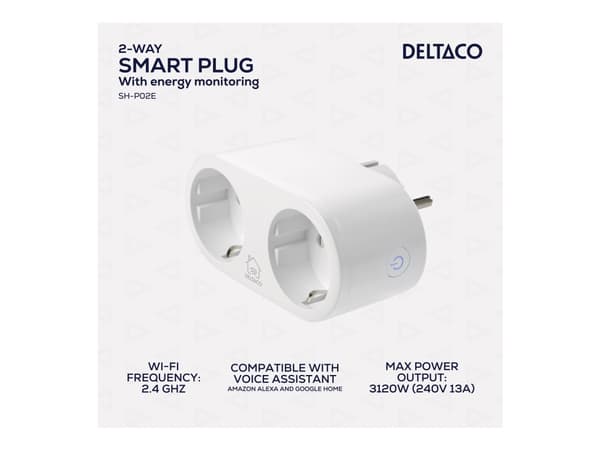 DELTACO SH-P02E - Smartplugg - trådløs - 802.11b/g/n - 2.4 Ghz - hvit