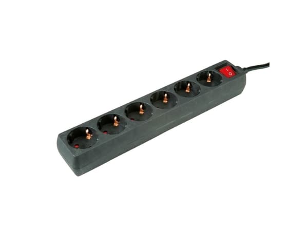 ROLINE 19.07.1074, 1,5 m, inomhus, Plast, Svart, 6 AC-utgångar, 250 V