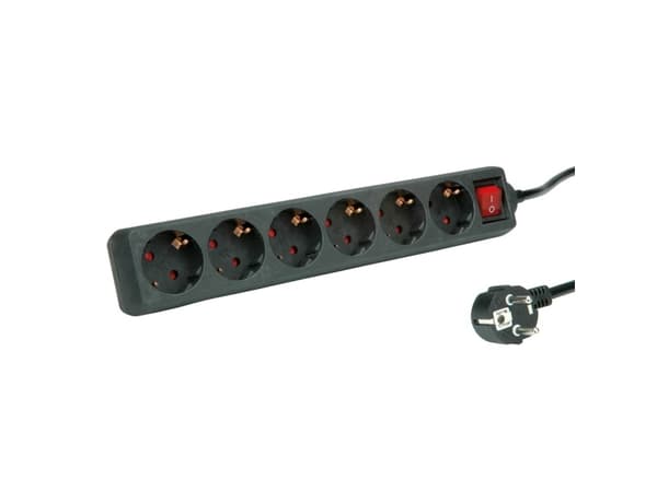 ROLINE 19.07.1074, 1,5 m, inomhus, Plast, Svart, 6 AC-utgångar, 250 V
