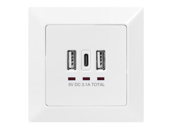 Digitus DA-70618, 2 x USB A + 1 x USB C, Valkoinen, Teho, 250 V, 50 Hz, 5 V