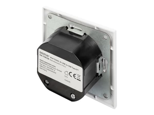 Digitus DA-70618, 2 x USB A + 1 x USB C, Valkoinen, Teho, 250 V, 50 Hz, 5 V