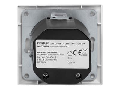 Digitus DA-70618, 2 x USB A + 1 x USB C, Valkoinen, Teho, 250 V, 50 Hz, 5 V