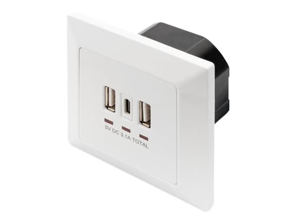 Digitus DA-70618, 2 x USB A + 1 x USB C, Valkoinen, Teho, 250 V, 50 Hz, 5 V
