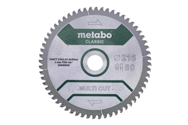 Metabo 628066000, Aluminium, Sponplate, Kopper, Laminat, MDF, Plast, Kryssfiner, Tre, 21,6 cm, 3 cm, Tungsten Carbide Tipped (TCT), 1,8 mm, 7000 RPM