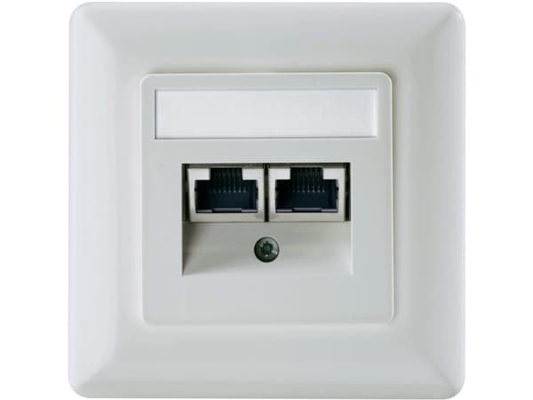 Setec 501286 Nätverksuttag Infälld Insats med centralplatta och ram CAT 5e 2 portar Pärlvit