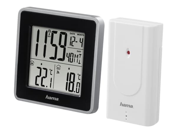 Hama EWS Intro, Musta, Hopea, Lämpömittari sisäkäyttöön, Lämpömittari ulkokäyttöön, Lämpömittari, 0 - 50 °C, 32 - 122 ° F, -20 - 60 °C