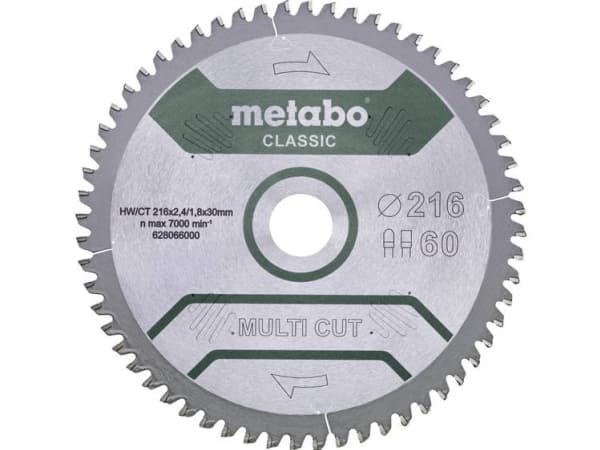 Metabo 628655000, Aluminium, Sponplate, Kopper, Laminat, MDF, Tre, 21,6 cm, 3 cm, 1,8 mm, -5°, 1 stykker
