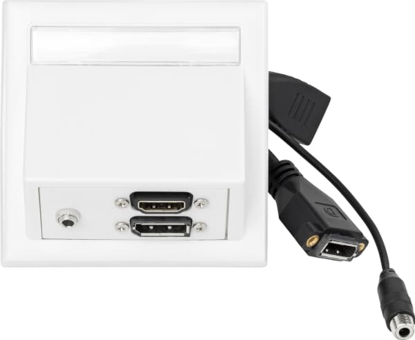VivoLink - Strömuttag - minihörlurskontakt 3,5 mm, HDMI, DisplayPort Vit