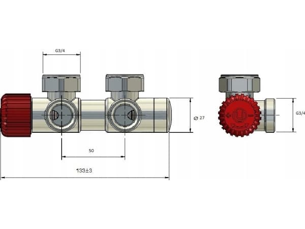 Varioterm radiator Twins All In One höger krom med kopplingar för pex