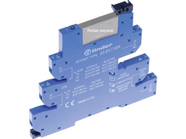 Finder 93.63.7.024 Reläfäste med fäste, med lysdiod, med EMC-märkning av reläspolen Passar till serien: Phoenix Contact Serie EMD-SL Finder 34.51, Fi