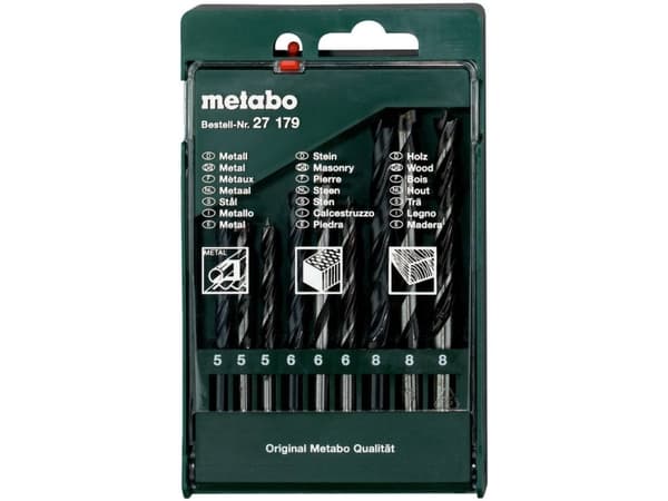 Metabo 627179000, Borr, Borrsats, Högerrotation, 8 mm, Legerat stål, Tegel, Spånskiva, Murverk, Metall, Plywood, Stål, Sten, Trä, 5 - 6 - 8 mm