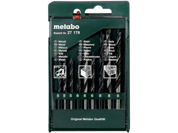 Metabo 627179000, Borr, Borrsats, Högerrotation, 8 mm, Legerat stål, Tegel, Spånskiva, Murverk, Metall, Plywood, Stål, Sten, Trä, 5 - 6 - 8 mm