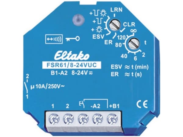 Eltako FSR61/8-24V UC Radio/trådlös kontakt Infälld kopplingseffekt (max.) 2000 W Räckvidd (max. i öppen terräng) 30 m