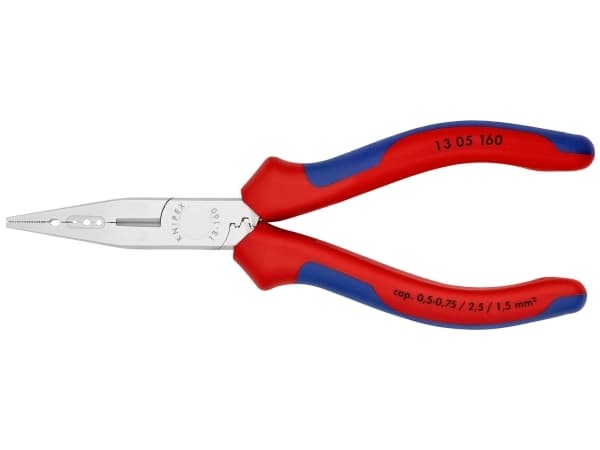 Knipex 13 05 160, Nesetang, Kromvanadiumstål, Plast, Blå, Rød, 160 mm, 139 g