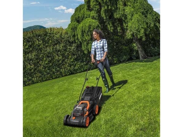 WORX WG779E, Handgräsklippare, 280 m², 34 cm, 30 l, 90 dB, Svart, Orange
