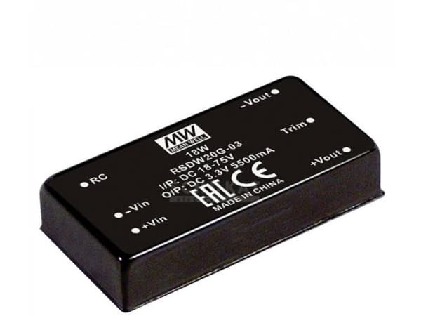 MEAN WELL RSDW20G-12, 18 - 75 V, 20 W, 12 V, RoHS, 50,8 mm, 35 g