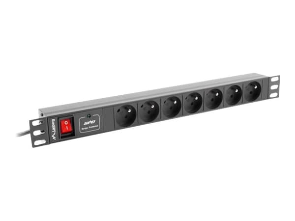 Lanberg PDU-07E-0200-IEC-BK, 2 m, 7 AC-pistorasia(a), Sisätila, Tyyppi E, Musta, 220 - 250 V
